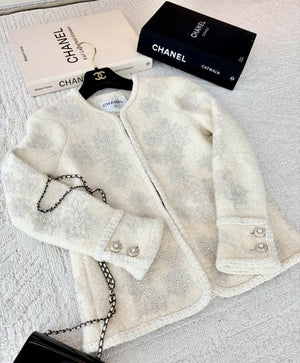 Chanel 15A White Embellished Snowflake Jacket
