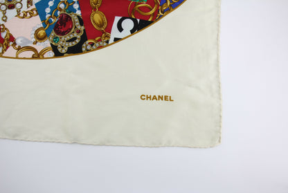 Chanel 100% Silk Beige Jewelry Pattern Scarf