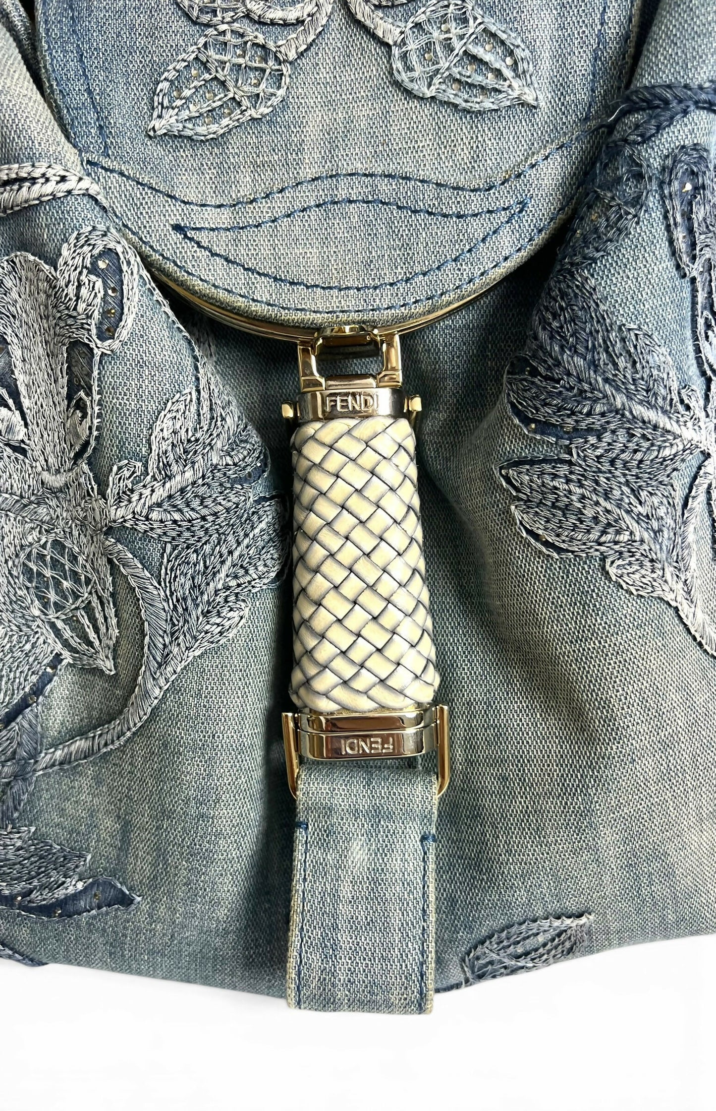 Vintage Fendi 2006 SS Limited Edition Blue Denim Squirrel Embroidered Spy Bag