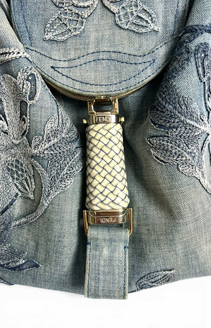 Vintage Fendi 2006 SS Limited Edition Blue Denim Squirrel Embroidered Spy Bag