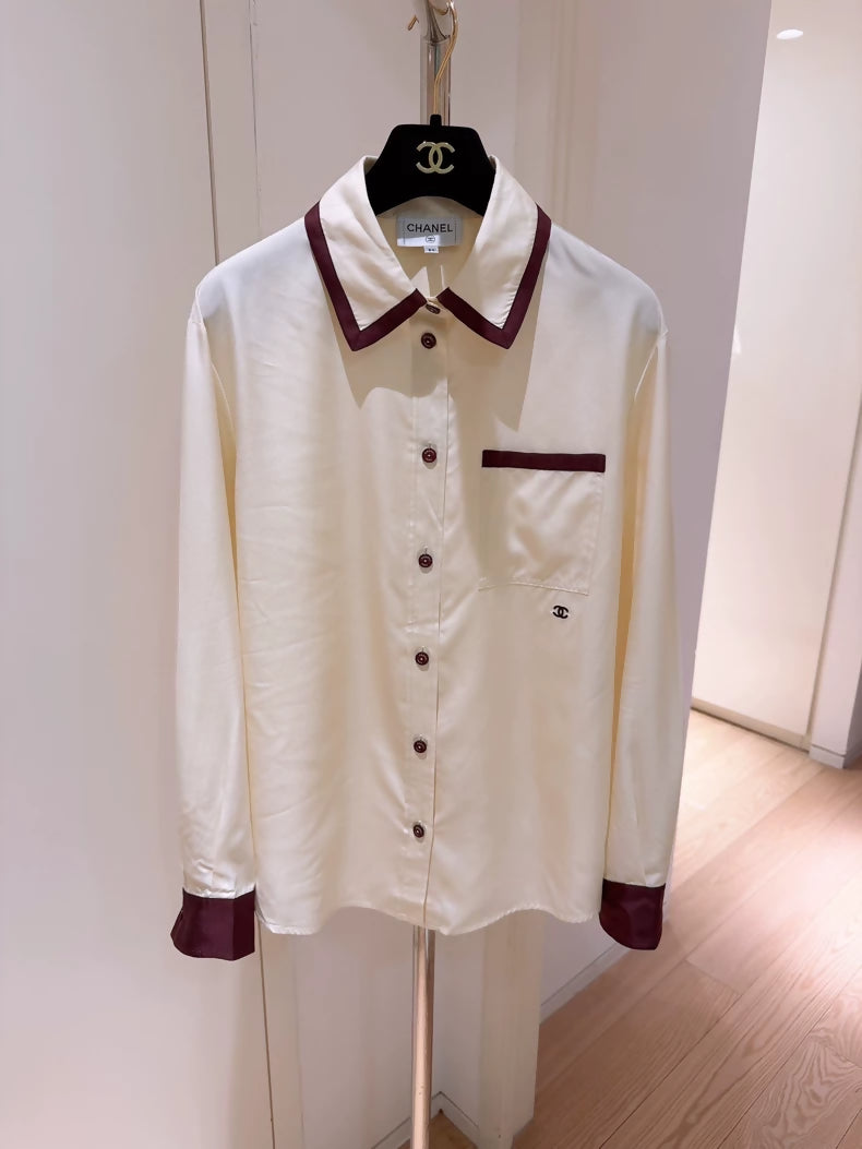 Chanel 23P Cream Yellow Logo Embroidered Single Pocket Shirt