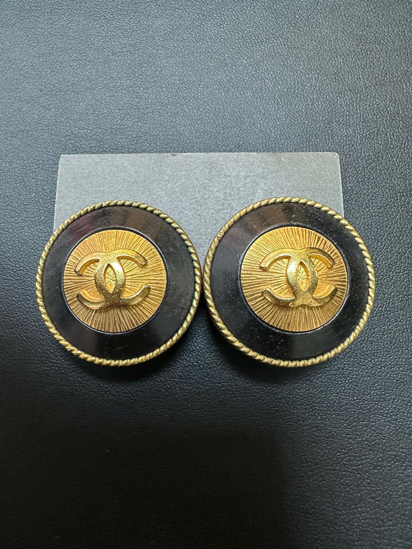 Chanel Vintage 94 Gold Plated Brushed Finish Wooden Button Clip-on Earring