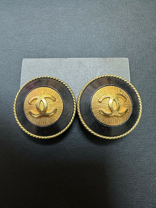 Chanel Vintage 94 Gold Plated Brushed Finish Wooden Button Clip-on Earring