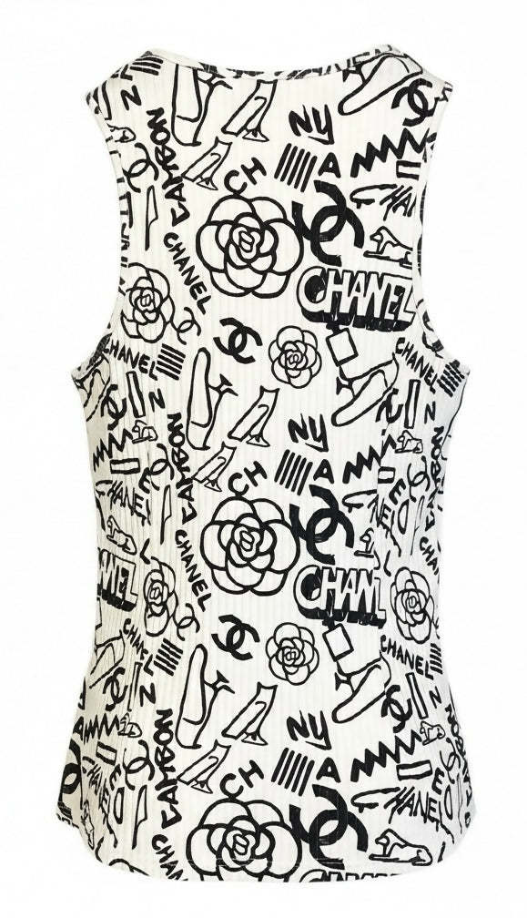 Chanel 19A Paris-New York Egypt Graffiti Tank Top Blouse FR 36