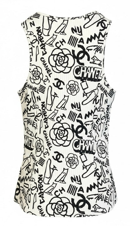 Chanel 19A Paris-New York Egypt Graffiti Tank Top Blouse FR 36