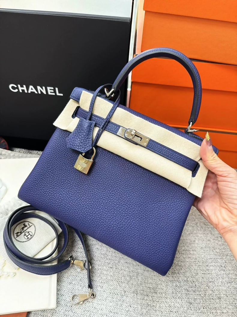 Hermes Kelly 25 bleu encre Togo leather palladium hardware