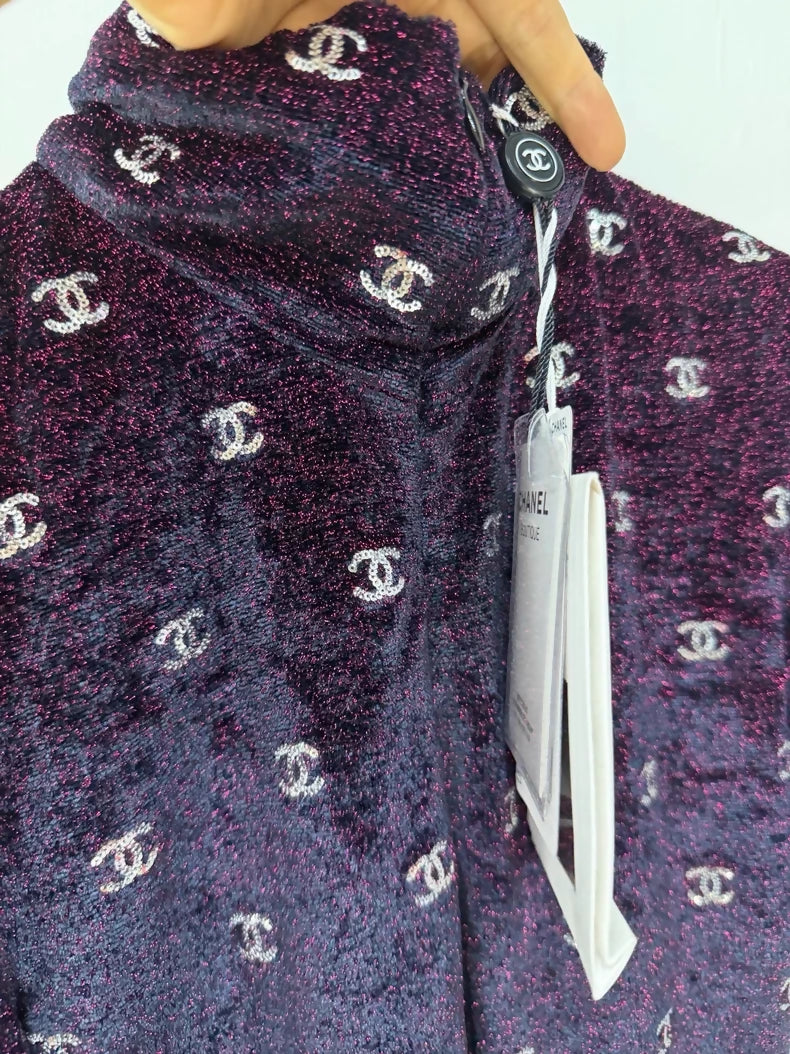 Chanel 20N velvet purple turtleneck top