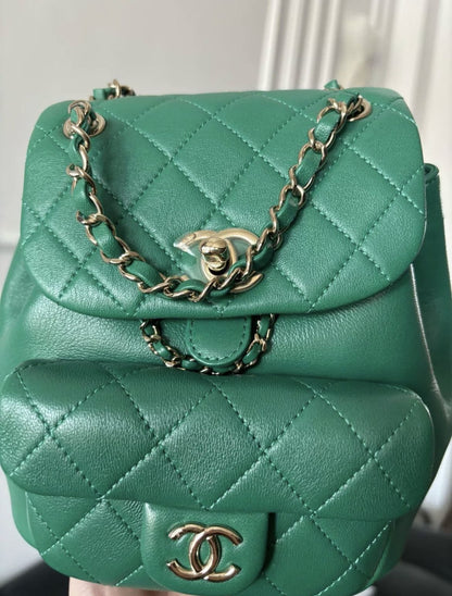 Chanel 22 Small Duma Backpack Green Lambskin Light Gold Hardware