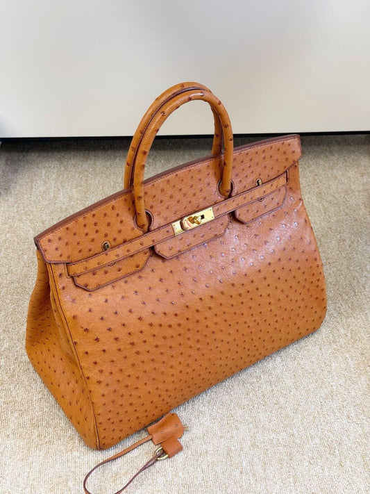 Hermes Birkin 40 Cognac Ostrich Leather Gold Hardware