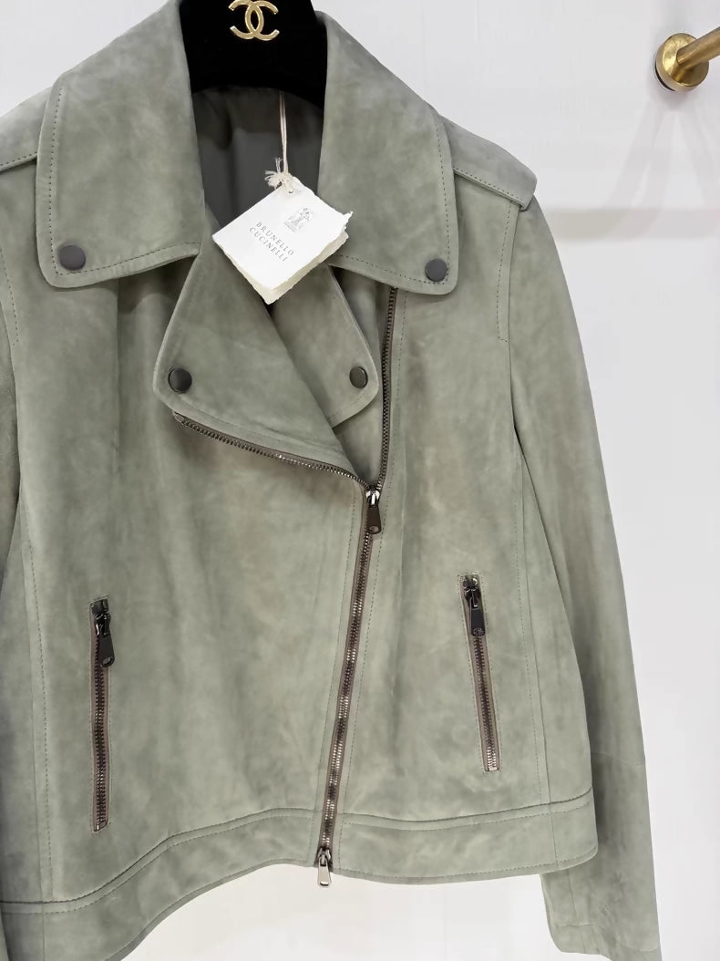 Brunello Cucinelli green suede leather jacket