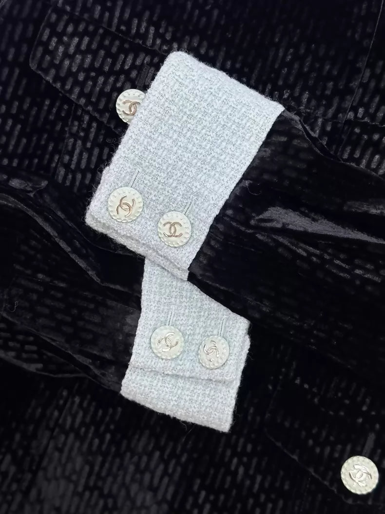 Chanel 22B black velvet & light blue jacket