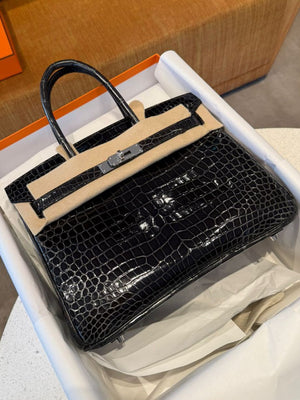Hermes Birkin 30 Graphite Shiny Porosus leather palladium hardware