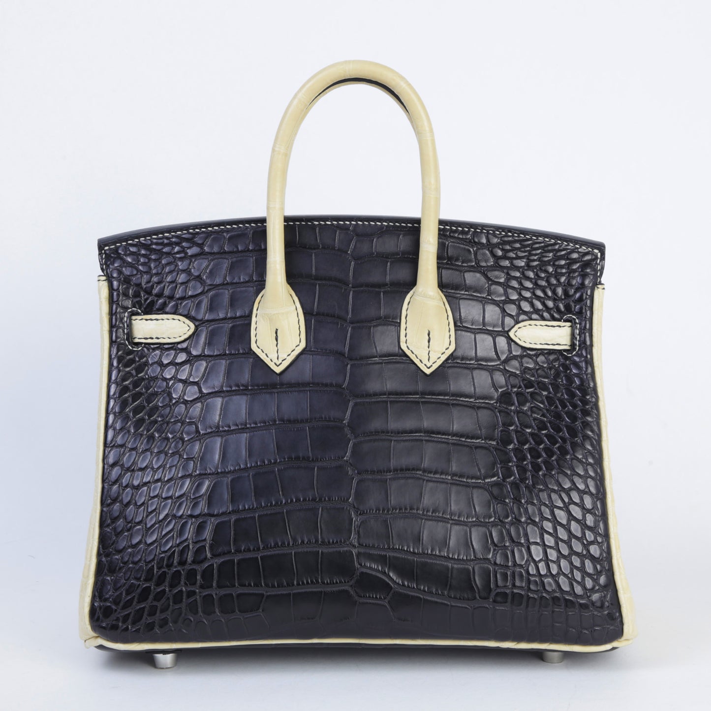 Hermes Special Order Birkin 25 Noir Vanille Matte Alligator Brushed Palladium