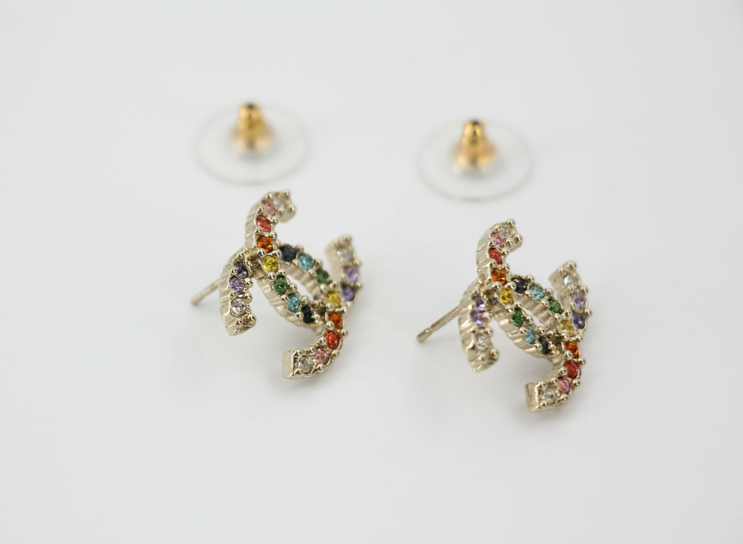 Chanel A19S Rhinestone Multicoloured CC Logo Stud Earrings