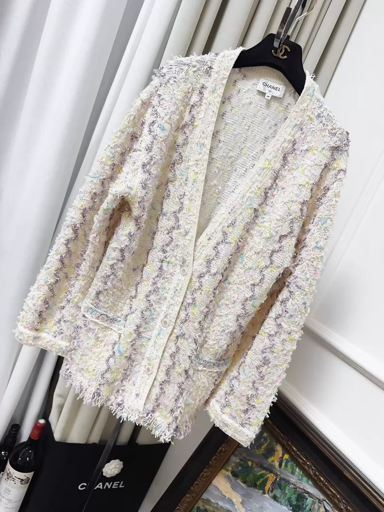 Chanel off-white sequined cardigan with crystal embellishments