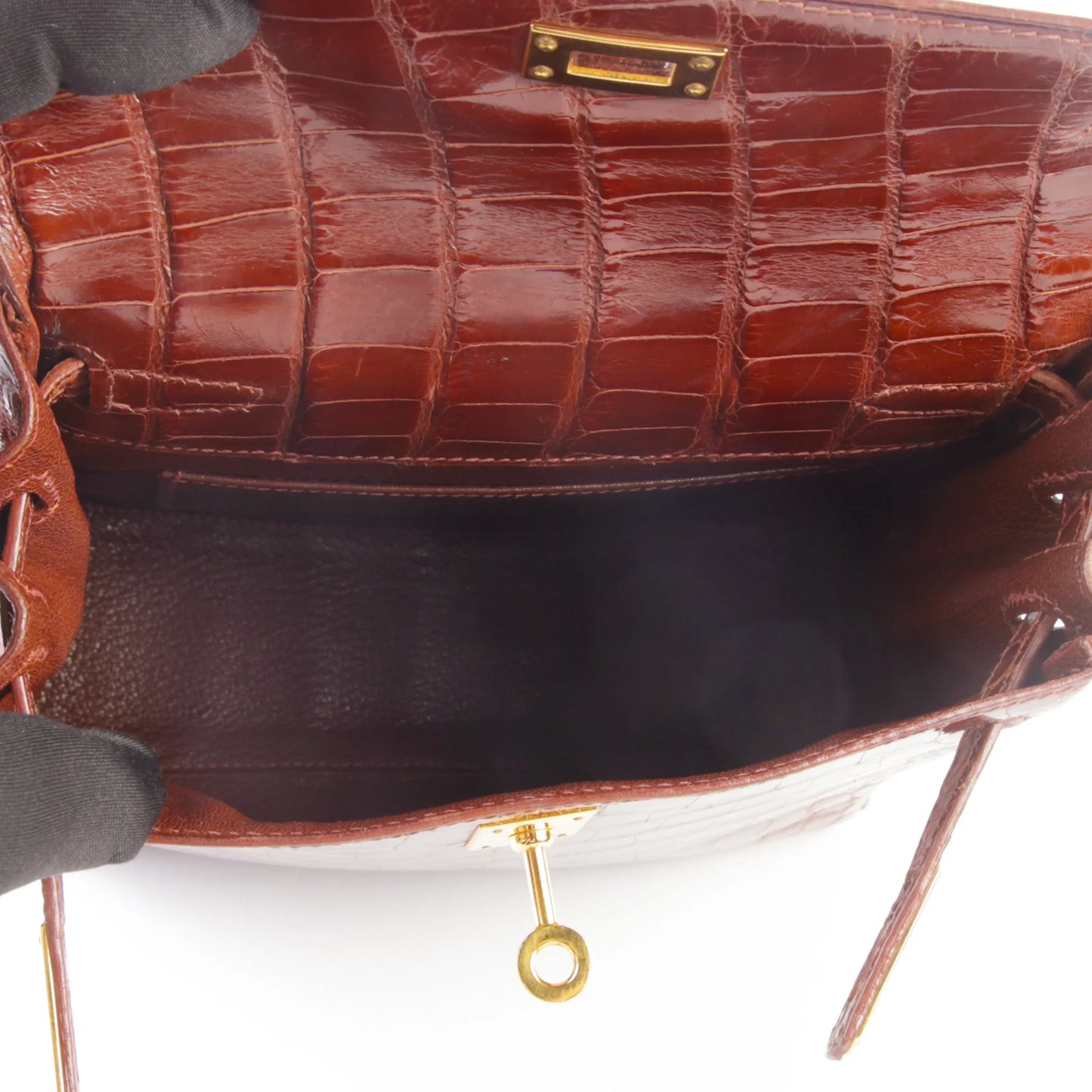 HERMÈS Kelly Ado PM Miel Shiny Alligator Gold hardware