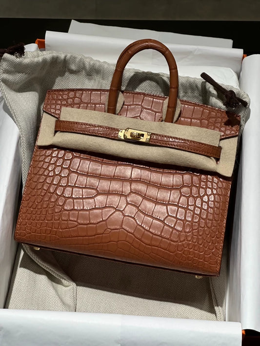Hermes Birkin 20 gold brown matte Alligator leather with gold hardware