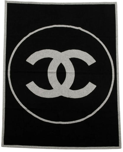 NWT Large Chanel Black & Grey Wool Cashmere CC Throw Blanket Decor