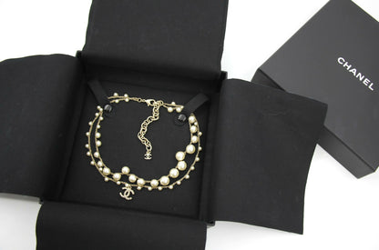 Chanel 18S Imitation Pearl & Woven Chain CC Necklace
