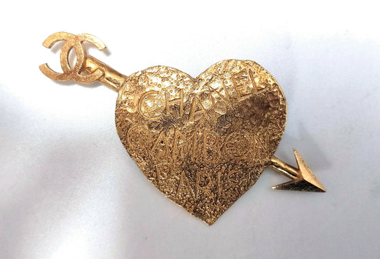Chanel Vintage 93A Gold Plated Heart Pierced by an Arrow Brooch