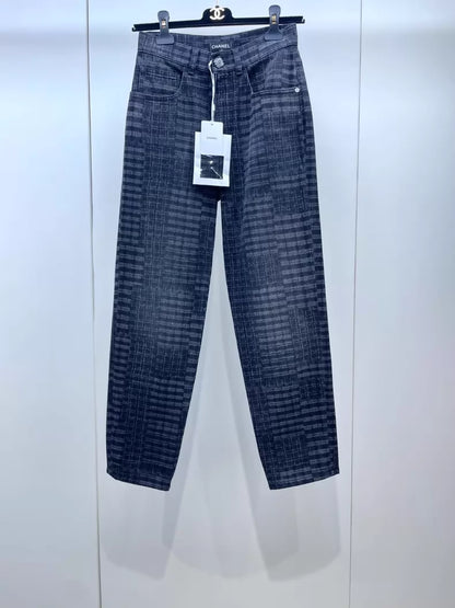 Chanel 24A black and grey plaid denim pants