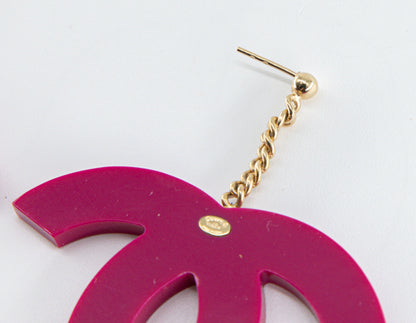 Chanel 2000s Pink Acrylic Large Logo Dangle Earrings