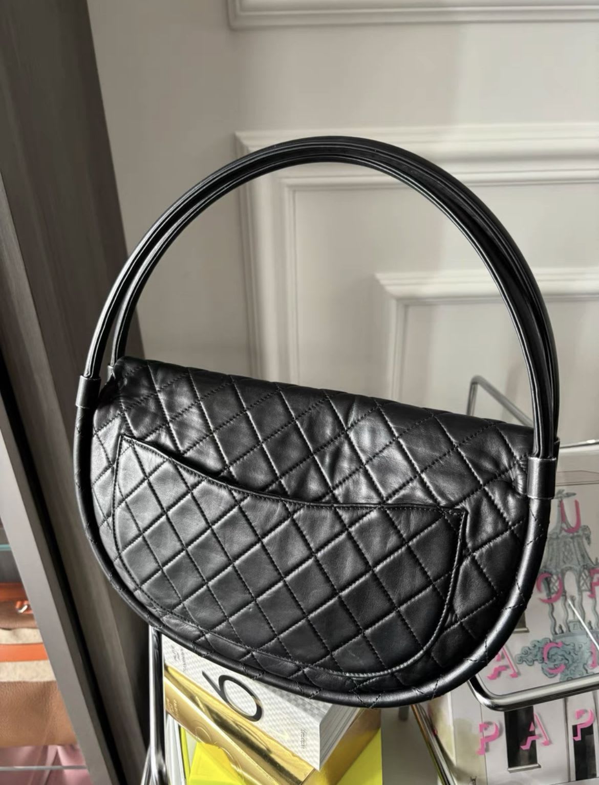 Chanel Black Quilted Lambskin Medium Hula Hoop Bag Silver Hardware, 2013