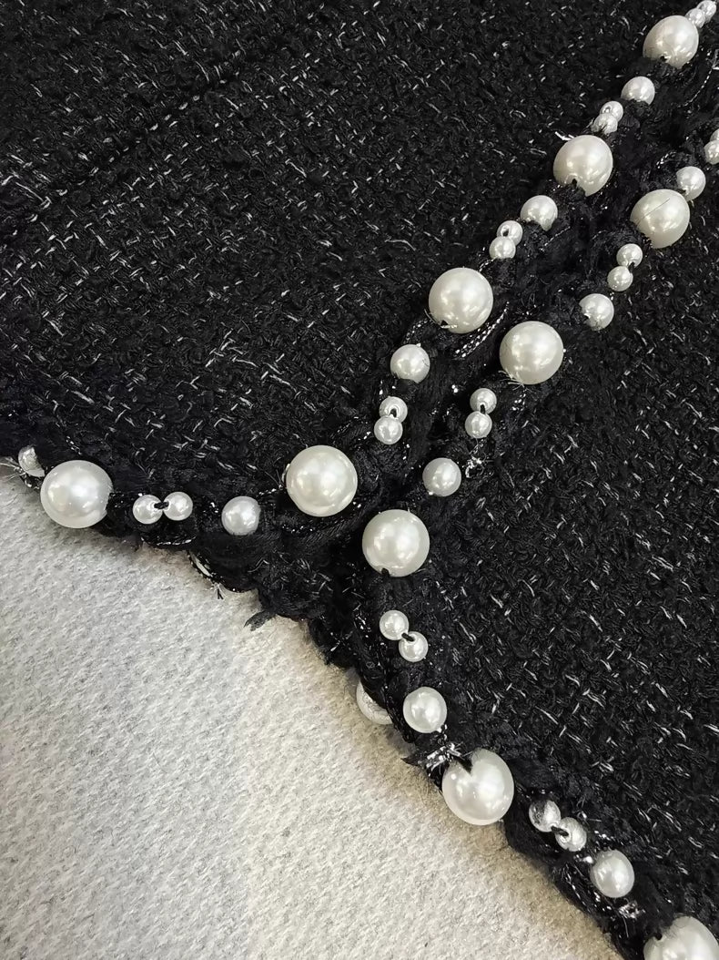 Chanel 25P black pearl-trimmed tweed jacket