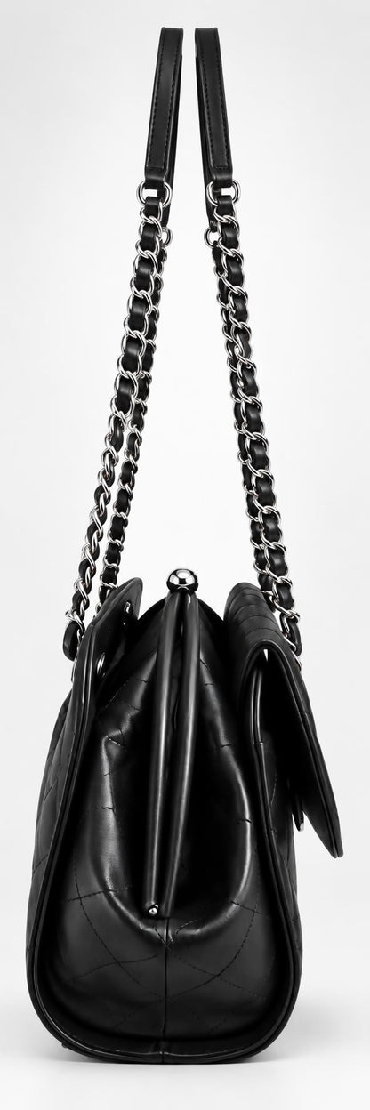 Rare Chanel Classic Black CC Kisslock Lambskin Frame Compartment Timeless Bag