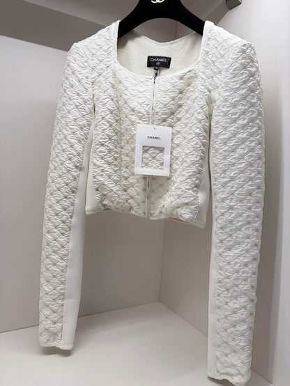 Chanel 21N ecru white Embroidered Lambswool Jacket