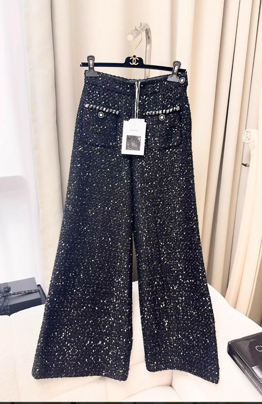 Chanel 22P black wide leg pants