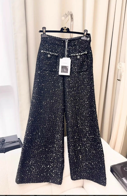 Chanel 22P black wide leg pants