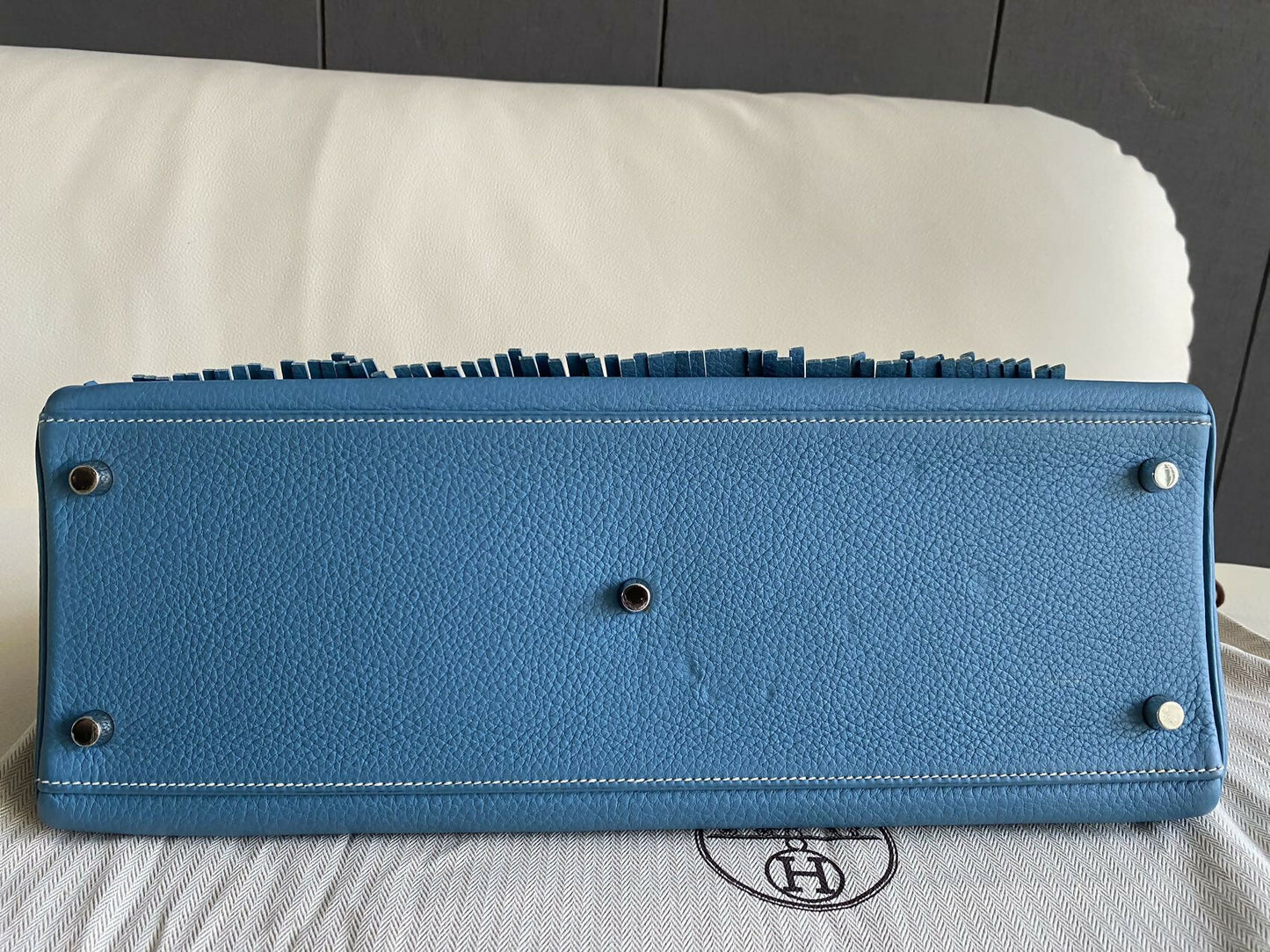 Hermes Vintage Kelly shoulder fringe in denim blue