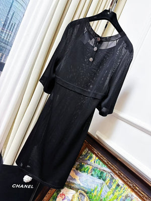 Chanel black cape-style short-sleeved knit dress