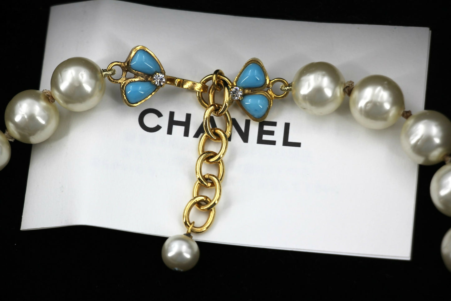 Chanel 97P Blue Gripoix Camellias Pearls Necklace