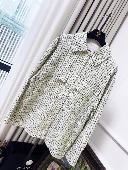 Chanel 26p check green tweed shirt jacket