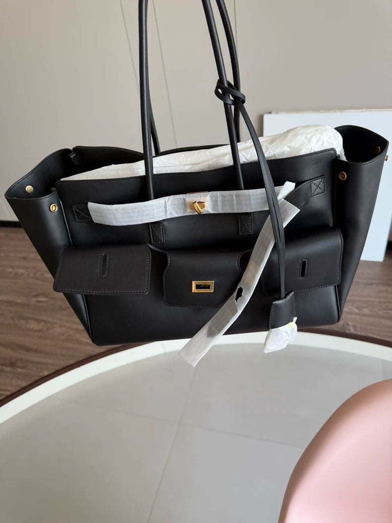 BALENCIAGA Bel Air black and gold tote bag with multiple pockets, medium size
