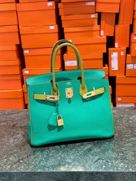 Hermes Birkin 30 two tone green Goat Leather with good hardware