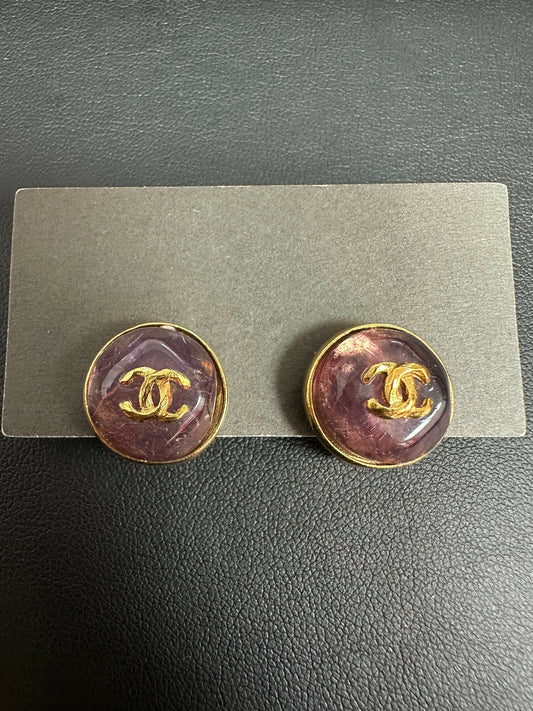 Chanel Vintage 99 Gripoix Round and Gold Plated CC Earrings