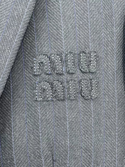 Miu Miu striped logo patch suit jacket