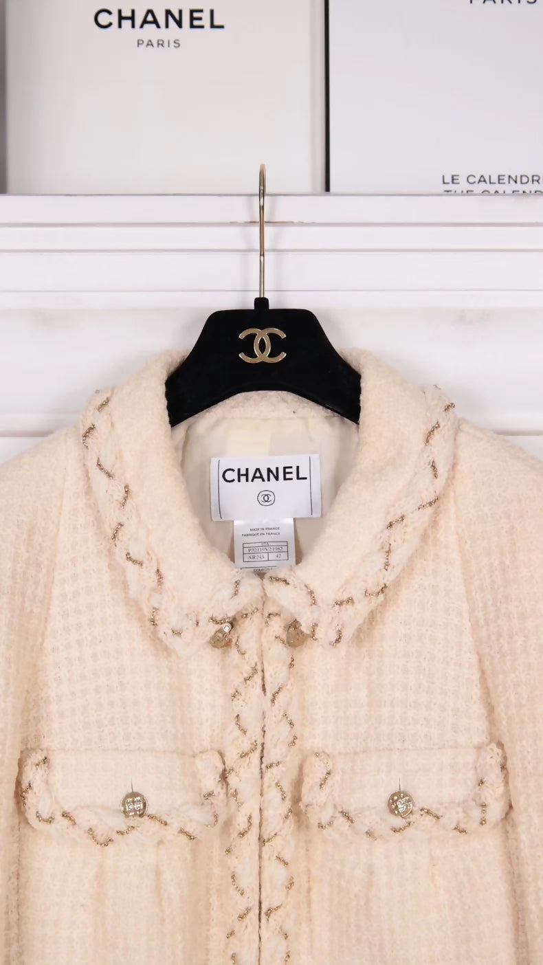 Chanel 07A Beige Tweed Jacket and Skirt Set