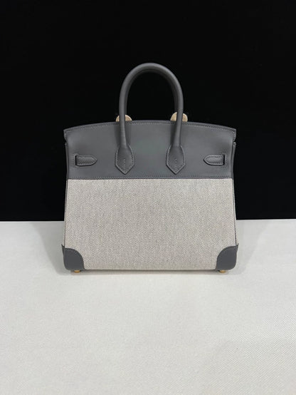 Hermes Birkin 25 Canvas & Grey Swift leather with Gold Hardware