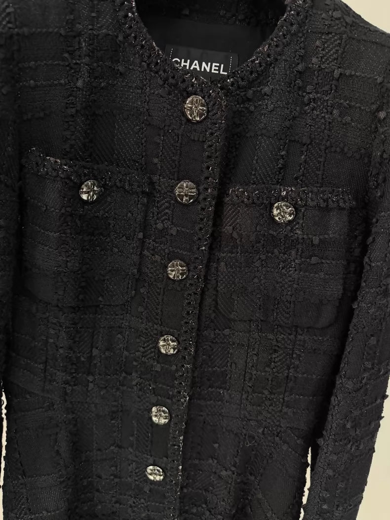 Chanel 23S Black Tweed Long Coat