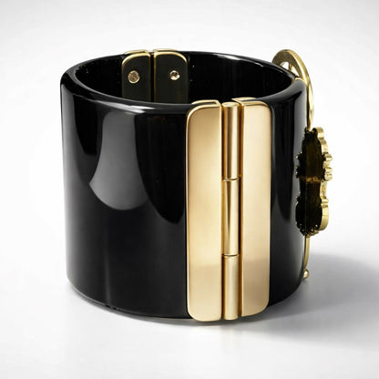 Rare Chanel 14A Paris Dallas Black Gold Wide Statement Cuff Bracelet