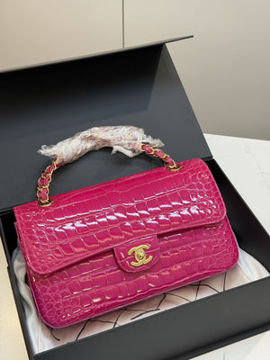 CHANEL Classic Flap Medium Rose Scheherazade Shiny Crocodile Gold Hardware