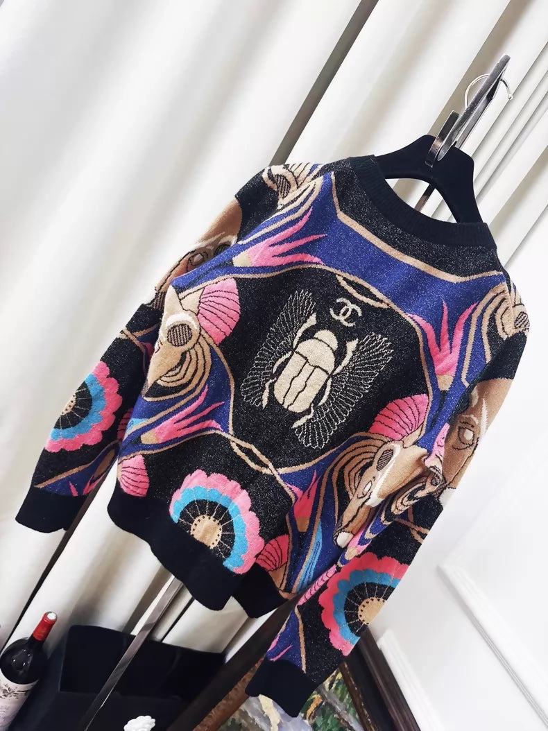 Chanel 19A Beetle Black and Pink Cashmere Sweater