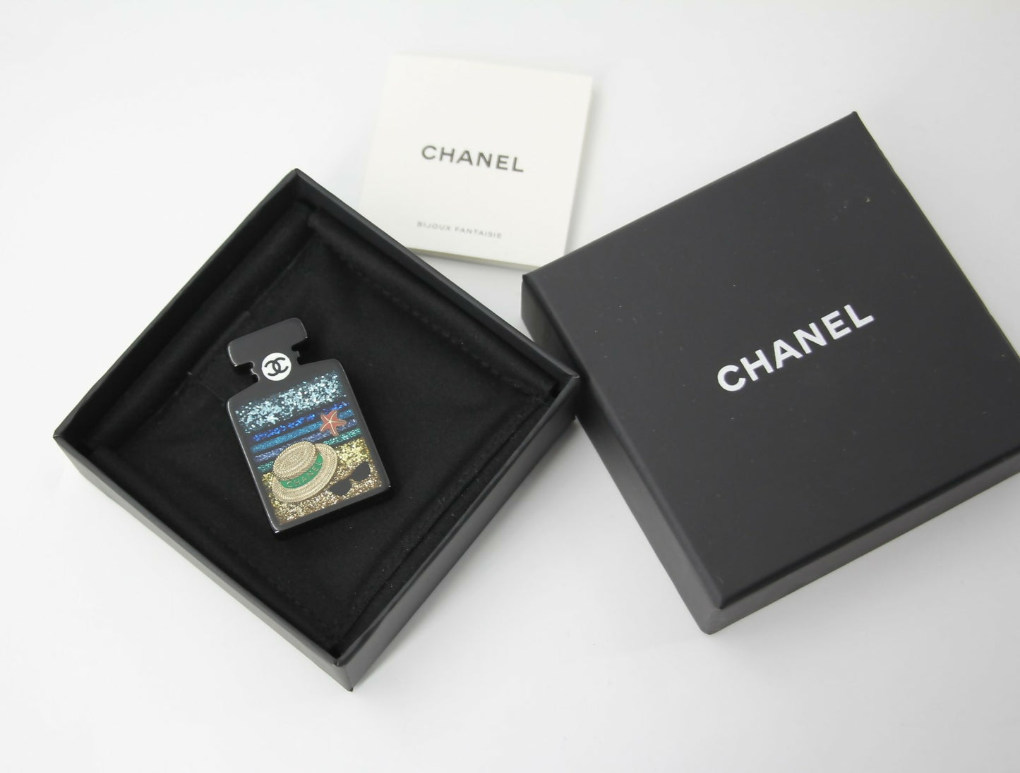 Chanel 18S Resin Beach Black Perfume Bottle Brooch