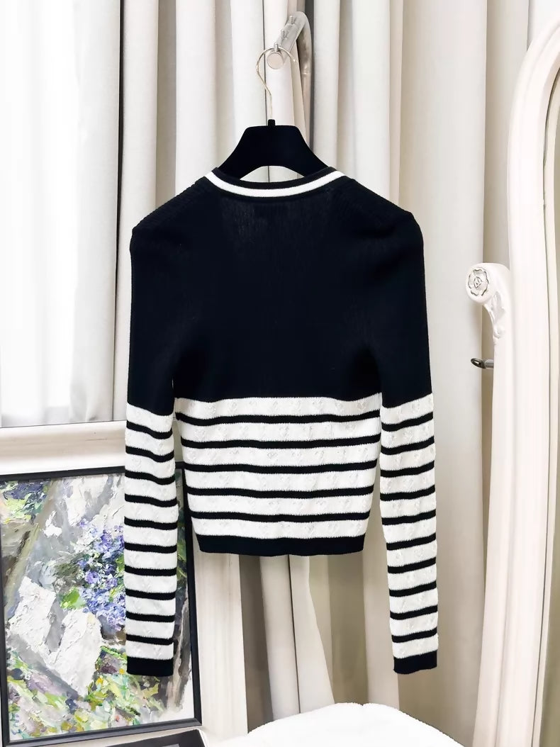 Chanel 22B Black Striped Cashmere cardigan