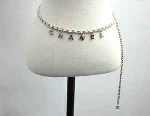 Chanel A12C Leather with Metal Beige White and Silver Waist Chain L95
