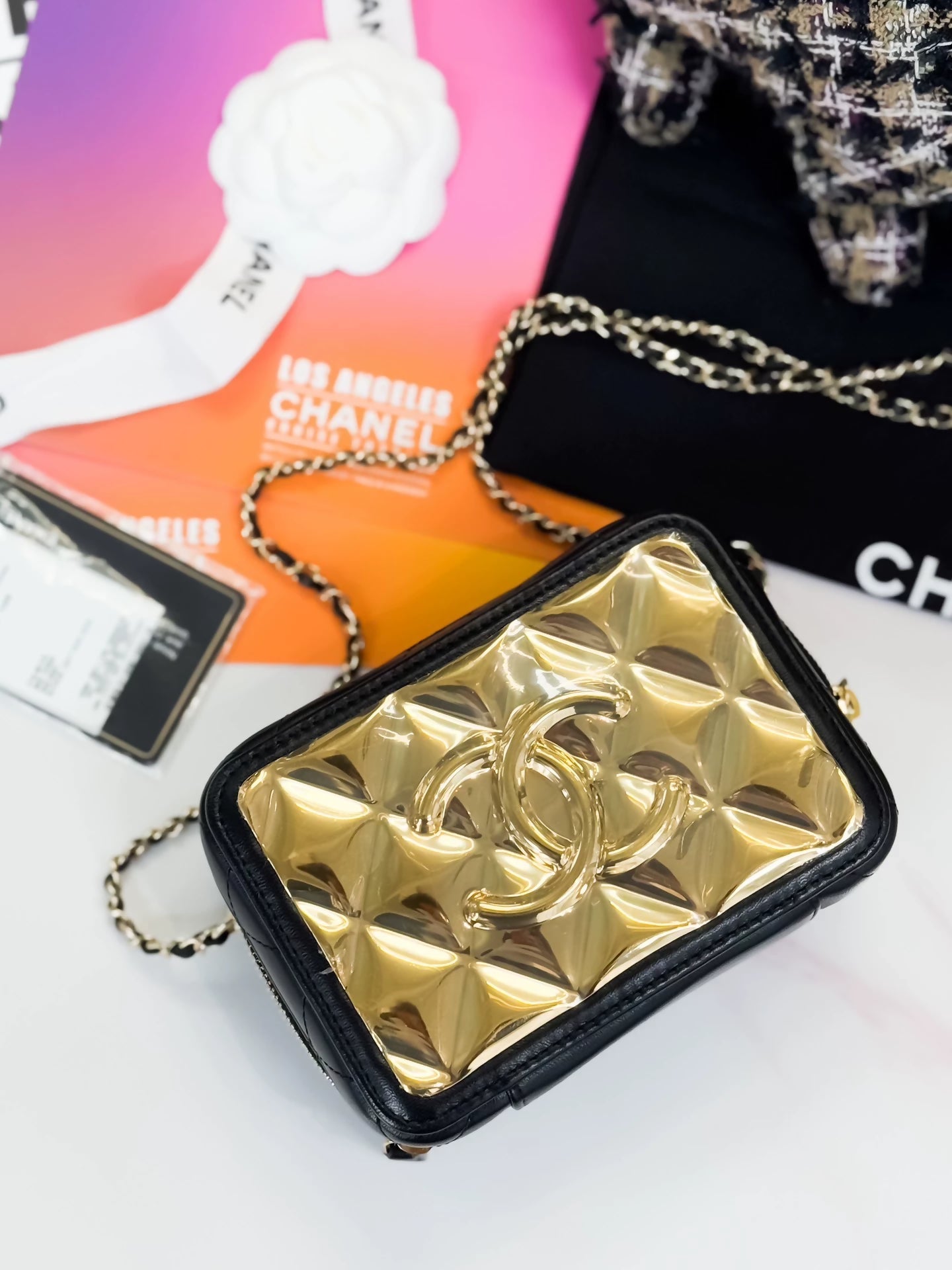 Chanel, small gold mirror camera bag,